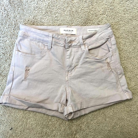PacSun Women's Tan Distressed Super Stretch Shortie Shorts Size 25 - Picture 1 of 7